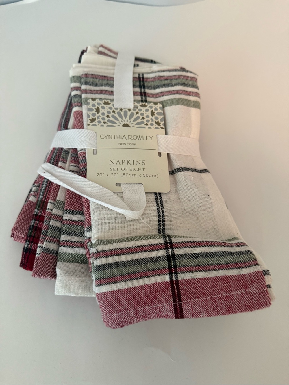 Cynthia Rowley Red, Green & White Plaid Cotton Napkins (Set of 8)